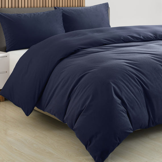 Royal Comfort Velvet Corduroy Quilt Cover Set Super Soft Luxurious Warmth - Queen - Navy