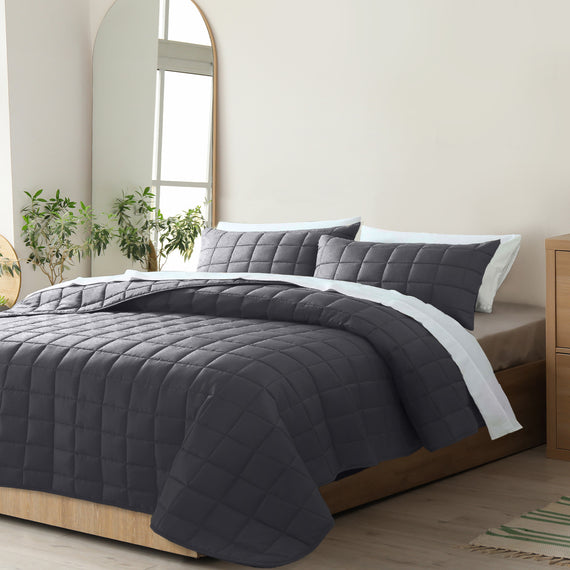 Royal Comfort Coverlet Set Bedspread Soft Touch Easy Care Breathable 3 Piece Set - Queen - Charcoal