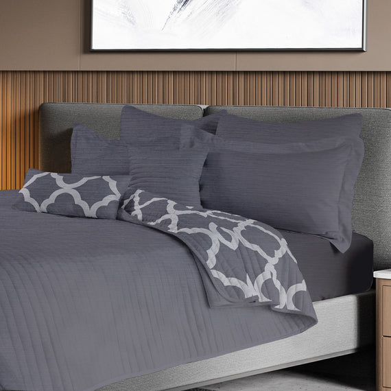 Royal Comfort Bamboo Cooling Reversible 7 Piece Comforter Set Bedspread - Queen - Charcoal