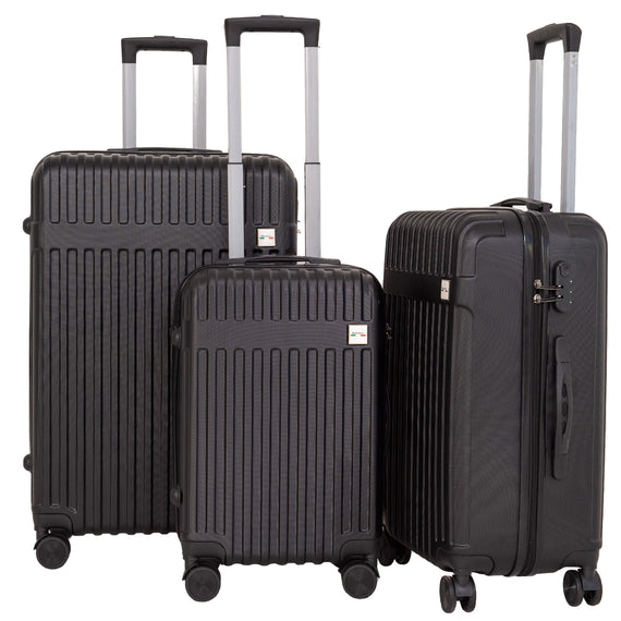 Milano Decor 3 Piece Luggage Set Travel Hard Case 20" 24" 28" Hard Case Durable - Black