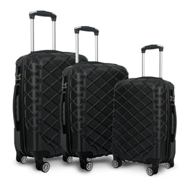 Milano Decor Luxury Travel Luggage Set 3 Piece ABS Hard Case Durable Lightweight - Black