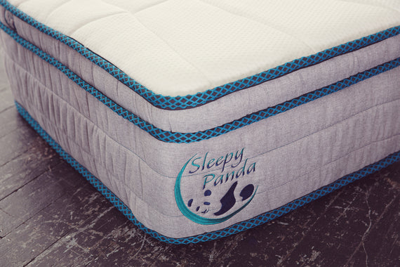 Sleepy Panda Mattress 5 Zone Pocket Spring EuroTop Medium Firm 30cm Thickness - Single - White  Grey  Blue