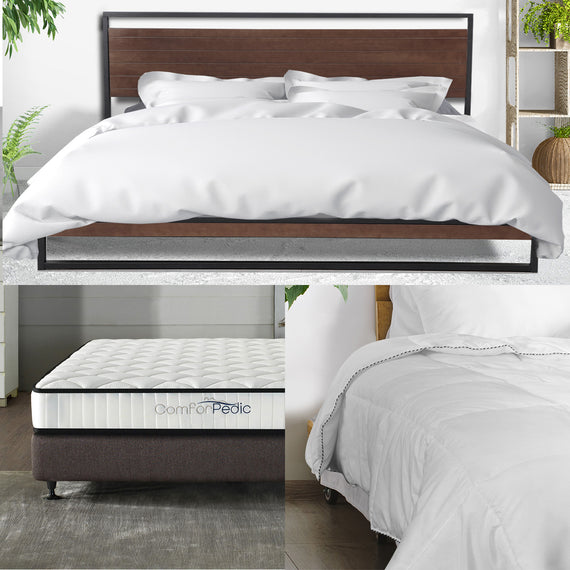 Azure Bed Frame + Comforpedic Mattress + 250GSM Bamboo Quilt Package Deal Set - King