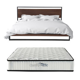 Azure Wood Bed Frame With Comforpedic Mattress Package Deal Bedroom Set - King - White  Brown