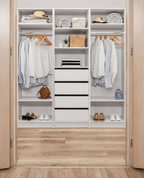 MALMO THREE SHELF/FOUR DRAWER WALK IN WARDROBE - CLASSIC