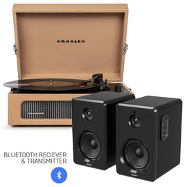 CROSLEY Crosley Voyager Bluetooth Portable Turntable - Tan + Bundled Majority D40 Bluetooth Speakers - Black