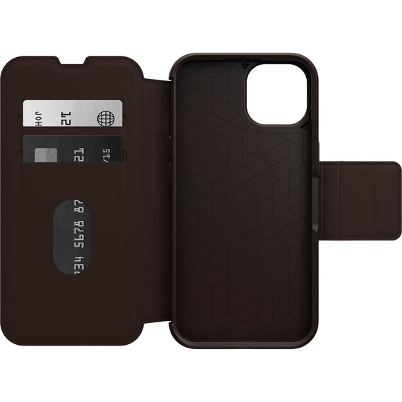 OTTERBOX Apple iPhone 14 Strada Series Case - Espresso (Brown) (77-89657), Wireless Charge Compatible, Credit Card Storage