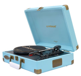 MBEAT Woodstock 2 Sky Blue Retro Turntable Player with BT Receiver & Transmitter