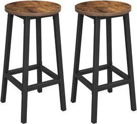 Set of 2 Bar Stools with Sturdy Steel Frame Rustic Brown and Black 65 cm Height