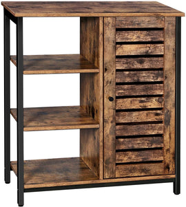 Storage Cabinet with 3 Shelves and a Cabinet with Door, Rustic Brown and Black