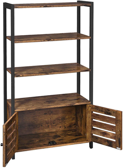 Floor-Standing Storage Cabinet and Cupboard with 2 Louvred Doors and 3 Shelves, Rustic Brown