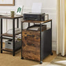 File Cabinet with 2 Drawers, Wheels and Open Compartment Rustic Brown and Black