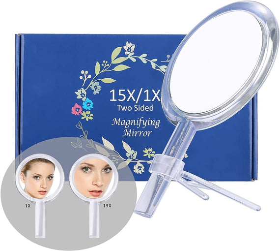 20X Magnifying Hand Mirror Two Sided Use for Makeup Application, Tweezing, and Blackhead/Blemish Removal (15 cm Silver)