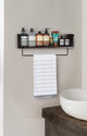 Wall Mount Rustic Wood & Black Metal Bathroom Shelf with Towel Bar