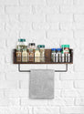 Wall Mount Rustic Wood & Black Metal Bathroom Shelf with Towel Bar