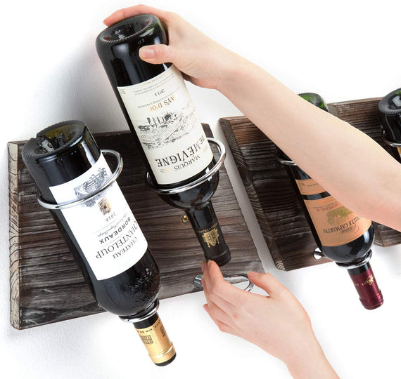 Rustic Wood and Metal Wine Rack Set for 4 Bottle Storage Holder for Home Bar Kitchen Living Room