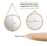 Hanging Round Wall Mirror 45 cm - Solid Bamboo Frame and Adjustable Leather Strap for Bathroom and Bedroom