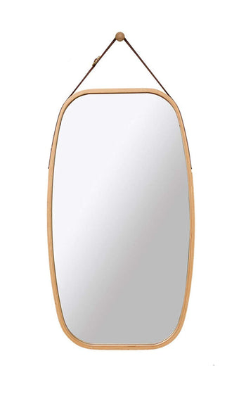 Hanging Full Length Wall Mirror - Solid Bamboo Frame and Adjustable Leather Strap for Bathroom and Bedroom