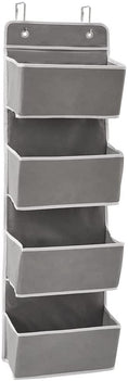 Over the Door Hanging Storage Organizer with 4 Pouch Pocket for Pantry Baby Nursery Bathroom (Grey)