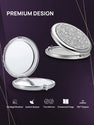 Mini Small Diamond 1X/2X Magnifying Round Metal Pocket Makeup Mirror (Silver)