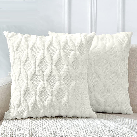 2 Pack Decorative Boho Throw Pillow Covers 45 x 45 cm (White)