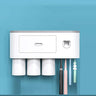 Automatic Wall Mounted Toothbrush Holder with Magnetic Cups Kids & Family Set for Bathroom (White and Gray)