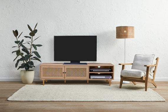 Natura Rattan TV Stand Entertainment Unit With 2 Doors & Shelves