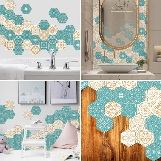 10PCS Multi Colour Tile Set Hexagon Decoration Decal Self-adhesive Oil-proof And Waterproof Wall Stickers