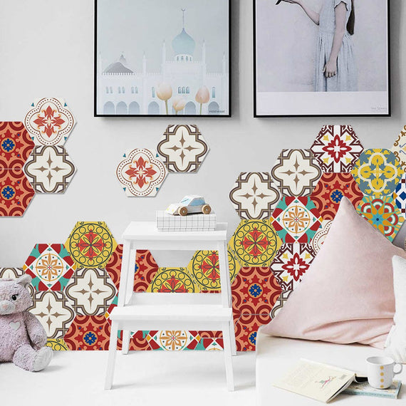 10PCS Multi Colour Tile Set Hexagon Decoration Decal Self-adhesive Oil-proof And Waterproof Wall Stickers