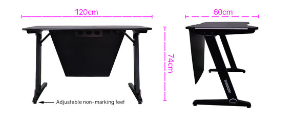 OVERDRIVE Gaming Desk 120cm PC Computer LED Lights Carbon Fibre Style Black RGB