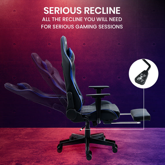 OVERDRIVE Apex Series Reclining Gaming Ergonomic Office Chair with Footrest, Black and Blue