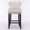 2x Velvet Upholstered Button Tufted Bar Stools with Wood Legs and Studs-Beige
