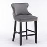 2x Velvet Upholstered Button Tufted Bar Stools with Wood Legs and Studs-Grey