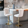 2x Height Adjustable Swivel Bar Stool Velvet Studs Barstool with Footrest and Golden Base- Beige