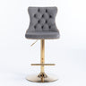 2x Height Adjustable Swivel Bar Stool Velvet Studs Barstool with Footrest and Golden Base- Grey