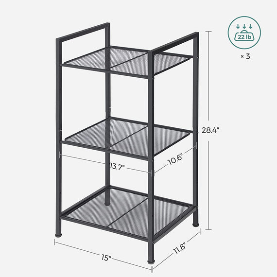 SONGMICS Bathroom Shelf 3-Tier Storage Rack with Adjustable Shelf Black BSC33BK