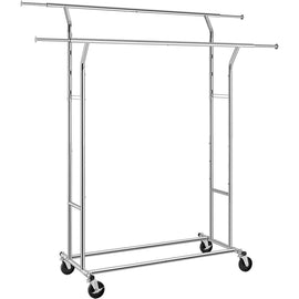 SONGMICS Metal Clothes Rack Stand on Wheels Heavy Duty Silver HSR12S