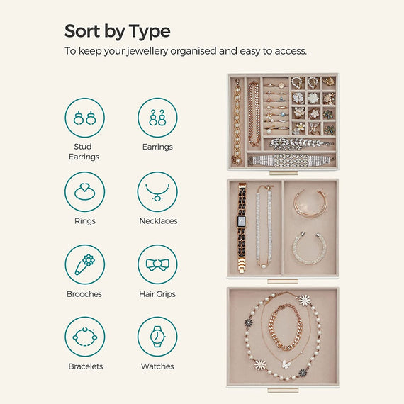 SONGMICS Jewelry Box 3-Layer with 2 Drawers Cloud White JBC239WT