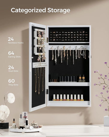 SONGMICS Lockable Jewelry Cabinet Armoire with Mirror White JJC51WT