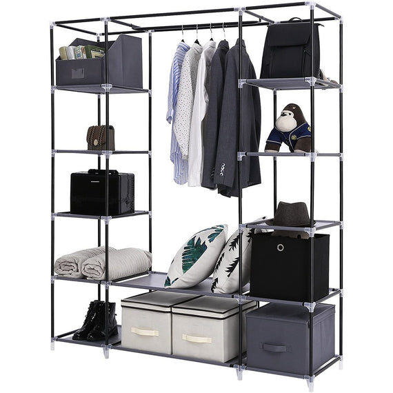 SONGMICS Wardrobe Bedroom Cupboard Clothes Storage Organiser Gray