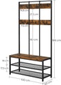 VASAGLE Large Coat Rack Stand Coat Tree with 12 Hooks and Shoe Bench Brown and Black HSR86BX