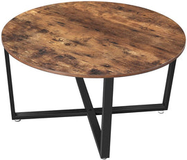 VASAGLE Round Coffee Table Rustic Brown and Black LCT88X