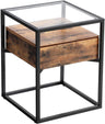 VASAGLE Side Table Tempered Glass End Table with Drawer and Shelf Rustic Brown and Black LET04BX