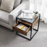 VASAGLE Side Table Tempered Glass End Table with Drawer and Shelf Rustic Brown and Black LET04BX