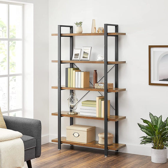 VASAGLE Bookshelf 5-Tier Industrial Stable Bookcase Rustic Brown and Black LLS55BX