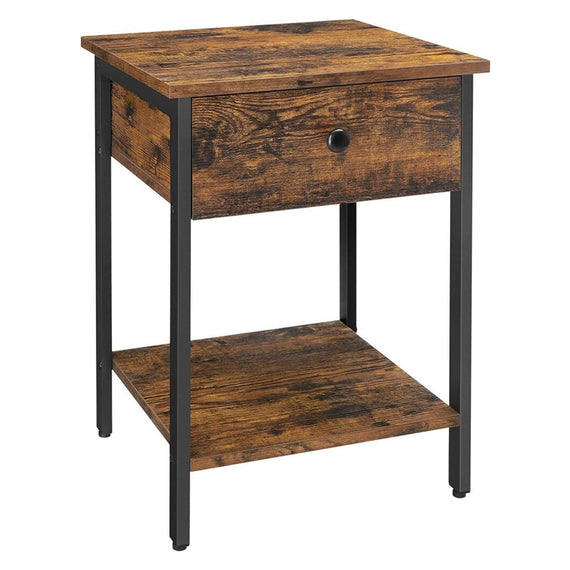 VASAGLE Nightstand Bedside Table Side Table with Drawer and Shelf End Table Bedroom Living Room Easy Assembly Steel Frame Industrial Rustic Brown and Black LET55BX