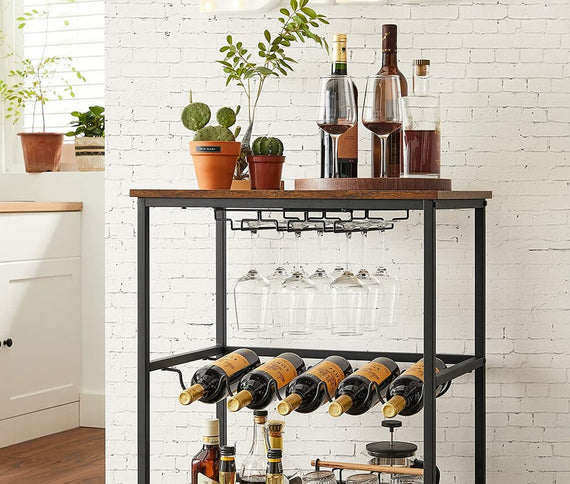 VASAGLE Bar Cart Rustic Brown and Black LRC087B01