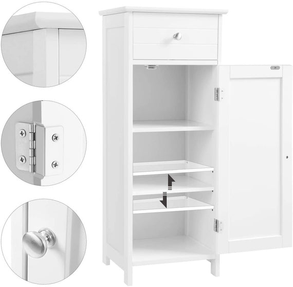 VASAGLE Floor Cabinet with 1 Door and Drawer White BBC48WT