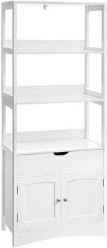 VASAGLE Floor Cabinet with Drawer 3 Open Shelves and Double Doors White BBC67WT