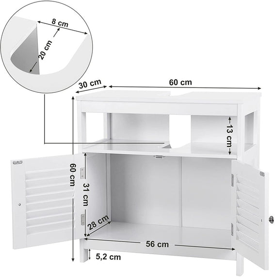 VASAGLE Under Sink Cabinet with 2 Doors Open Compartment White BBC02WT